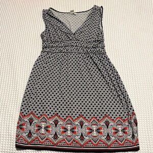 Sophie Max Black and Orange Geometric Midi Dress EUC S